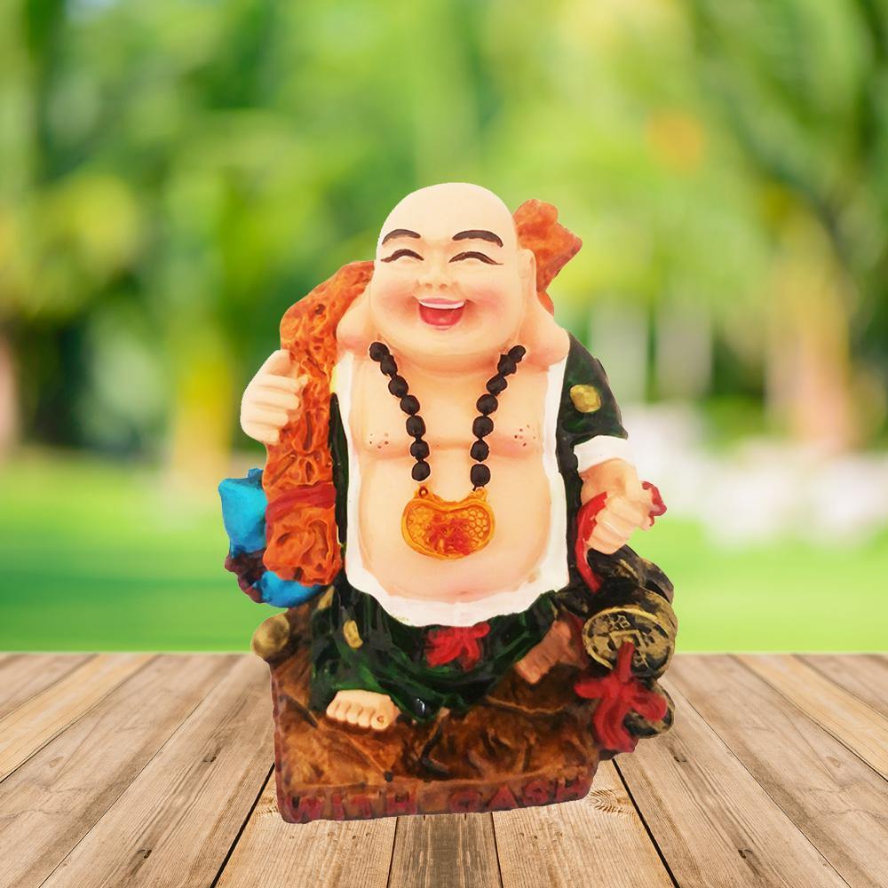 Happy Man Laughing Buddha Holding Wealth Lucky Coins Statue For Attrac