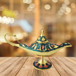 Divya Mantra Aladdin Magic Genie Costume Moroccan Lantern Vintage Lamp Arabian Decorative Light Item for Party Decorations, Home. Kitchen Table Decor Accessories Wedding Decoration - Green, Gold - Divya Mantra