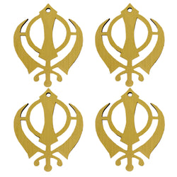 Divya Mantra Sikh Khanda for Car Home Wall Decor Temple Pooja Items Sacred Religious Decorative Showpiece Interior Hanging Accessories Puja Symbol Good Luck Charm - Double Sided, Golden - Set Of 4 - Divya Mantra