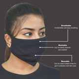 COTTON STRETCHABLE FACE MASK, WASHABLE REUSABLE BLACK FACE MASKS FOR HEALTH PROTECTION SKIN CARE UNISEX MOUTH FILTER HANDMADE FACEMASK, MADE IN INDIA, NOSE TO CHIN MUD, POLLUTION DUST COVER - SET OF 10 - Divya Mantra