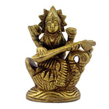 Divya Mantra Hindu Goddess Maa Veena Vadini Saraswati Idol Sculpture Statue Brass Murti Puja Room, Temple, Meditation, Office, Business, Home Decor Gift Collection Item/Product- Money, Good Luck-Yellow - Divya Mantra