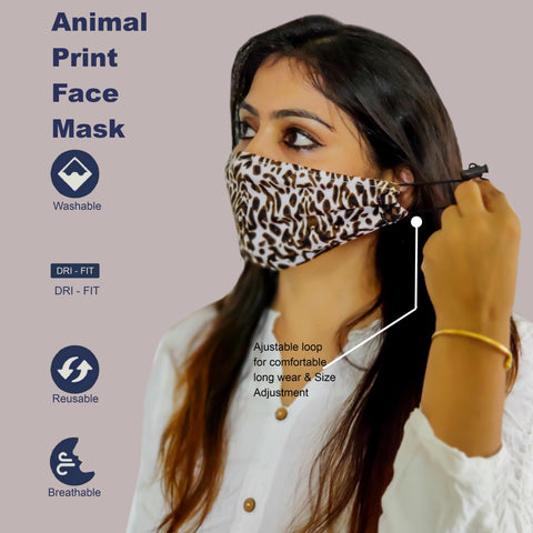 Face Mask, Washable Reusable Animal Print Face Masks For Health Protection n Skin Care Unisex Mouth Filter Facemask, Soft Dri-Fit Handmade in India, Nose to Chin Mud & Pollution Dust Cover - SET OF 7 - Divya Mantra
