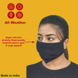 Cotton Stretchable Face Mask, Washable Reusable Black Face Masks For Health Protection Skin Care Unisex Mouth Filter Handmade Facemask, Made in India, Nose to Chin Mud, Pollution Dust Cover - SET OF 5 - Divya Mantra