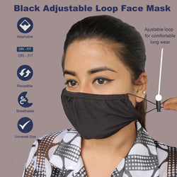 Face Mask, Washable Reusable Black Face Masks For Health Protection n Skin Care Unisex Mouth Filter Facemask, Soft Dri-Fit Handmade in India, Nose to Chin Mud & Pollution Dust Cover - SET OF 3 - Divya Mantra