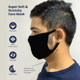 WOOP Face Mask, Washable Reusable Black Face Masks For Germ Protection, Skin Care Filter Germs Acne Unisex Facemask, Handmade Cotton Made in India, Nose to Chin Mud & Pollution Dust Cover  - SET OF 5 - Divya Mantra