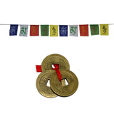 Divya Mantra Tibetan Buddhist Prayer Flag for Home & 1 Set of 3 Chinese Feng Shui Lucky Coins - Divya Mantra