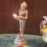 Indian Diwali Oil Lamp Pooja Diya Brass Light Puja Decorations Mandir Decoration Items Handmade Home Backdrop Decor Lamps Made in India Decorative Wicks Diyas Deep Laxmi Deepam Vilakku Set of 6 - Gold - Divya Mantra