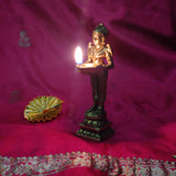 Indian Diwali Oil Lamp Pooja Diya Brass Light Puja Decorations Mandir Decoration Items Handmade Home Backdrop Decor Lamps Made in India Decorative Wicks Diyas Deep Laxmi Deepam Vilakku Set of 4 - Gold - Divya Mantra