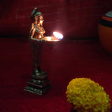 Indian Diwali Oil Lamp Pooja Diya Brass Light Puja Decorations Mandir Decoration Items Handmade Home Backdrop Decor Lamps Made in India Decorative Wicks Diyas Deep Laxmi Deepam Vilakku Set of 4 - Gold - Divya Mantra