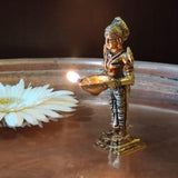 Indian Diwali Oil Lamp Pooja Diya Brass Light Puja Decorations Mandir Decoration Items Handmade Home Backdrop Decor Lamps Made in India Decorative Wicks Diyas Deeplaxmi Vilakku Deepak Set of 10 - Gold - Divya Mantra