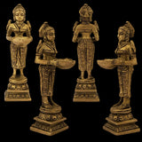 Indian Diwali Oil Lamp Pooja Diya Brass Light Puja Decorations Mandir Decoration Items Handmade Home Backdrop Decor Lamps Made in India Decorative Wicks Diyas Deeplaxmi Vilakku Deepak Set of 6 - Gold - Divya Mantra