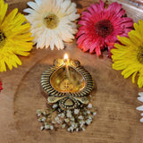Divya Mantra Indian Diwali Oil Lamp Pooja Diya Brass Light Puja Decorations Mandir Items Handmade Home Decor Made in India Decorative Wicks Swastik Laxmi  Diyas Parrot Bell Vilakku Set of 3 - Gold - Divya Mantra