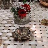 Divya Mantra Indian Diwali Oil Lamp Pooja Diya Brass Light Puja Decorations Mandir Items Handmade Home Decor Made in India Decorative Wick Fortune Tortoise Turtle Deep Swastik Laxmi Deep Set Of 8-Gold - Divya Mantra