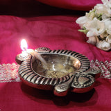 Indian Diwali Oil Lamp Pooja Diya Brass Light Puja Decorations Mandir Decoration Items Table Home Backdrop Decor Lamps Made in India Decorative Wicks Diyas Swastik Laxmi Deep Vilakku Set of 10 - Gold - Divya Mantra
