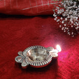 Indian Diwali Oil Lamp Pooja Diya Brass Light Puja Decorations Mandir Decoration Items Table Home Backdrop Decor Lamps Made in India Decorative Wicks Diyas Swastik Laxmi Deep Vilakku Set of 4 - Gold - Divya Mantra
