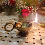 Indian Diwali Oil Lamp Pooja Diya Brass Light Puja Decorations Mandir Decoration Items Tab Home Backdlerop Decor Lamps Made in India Decorative Wicks Diyas Sri Ganesha Deep Vilakku Set of 6 - Gold - Divya Mantra