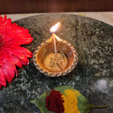 Indian Diwali Oil Lamp Pooja Diya Brass Light Puja Decorations Mandir Decoration Items Table Home Backdrop Decor Lamps Made in India Decorative Wicks Diyas Sri Swastik Deep Vilakku Set of 4 - Gold - Divya Mantra