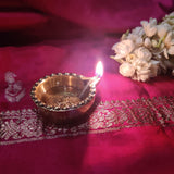 Indian Diwali Oil Lamp Pooja Diya Brass Light Puja Decorations Mandir Decoration Items Table Home Backdrop Decor Lamps Made in India Decorative Wicks Diyas Sri Swastik Deep Vilakku Set of 4 - Gold - Divya Mantra
