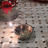 Indian Diwali Oil Lamp Pooja Diya Brass Light Puja Decorations Mandir Decoration Items Lamps Made in India Decorative Wicks Diyas Lotus Kamal Laxmi Deepam & Sri Swastik Deep Deepam Set of 4 - Gold - Divya Mantra