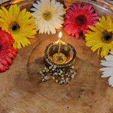 Divya Mantra Indian Diwali Oil Lamp Pooja Diya Brass Light Puja Decorations Mandir Items Handmade Home Backdrop Decor Made in India Decorative Wicks Diyas Parrot Bell Vilakku Tortoise Set Of 3 - Gold - Divya Mantra