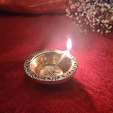 Divya Mantra Indian Diwali Oil Lamp Pooja Diya Brass Light Puja Decorations Mandir Items Handmade Home Backdrop Decor Made in India Decorative Wicks Swastik Laxmi Parrot Bell Vilakku Set Of 5 - Gold - Divya Mantra