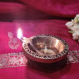 Indian Diwali Oil Lamp Pooja Diya Brass Light Puja Decorations Mandir Decoration Items Table Home Backdrop Decor Lamps Made in India Decorative Wicks Diyas Swastik Laxmi Deep Vilakku Set of 6 - Gold - Divya Mantra