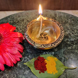 Indian Diwali Oil Lamp Pooja Diya Brass Light Puja Decorations Mandir Decoration Items Table Home Backdrop Decor Lamps Made in India Decorative Wicks Diyas Shri Swastik Laxmi Vilakku Set of 4 - Gold - Divya Mantra