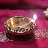 Indian Diwali Oil Lamp Pooja Diya Brass Light Puja Decorations Mandir Decoration Items Table Home Backdrop Decor Lamps Made in India Decorative Wicks Diyas Shri Swastik Laxmi Vilakku Set of 10 - Gold - Divya Mantra