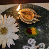 Indian Diwali Oil Lamp Pooja Diya Brass Light Puja Decorations Mandir Decoration Items Table Home Backdrop Decor Lamps Made in India Decorative Wicks Diyas Sri Laxmi Ganesh Vilakku Set of 4 - Golden - Divya Mantra