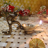 Divya Mantra Indian Diwali Oil Lamp Pooja Diya Brass Light Puja Decorations Mandir Items Handmade Home Backdrop Decor Lamps Wicks Diyas Fortune Tortoise Turtle Deep Parrot Handle Set Of 6 - Golden - Divya Mantra