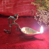 Indian Diwali Oil Lamp Pooja Diya Brass Light Puja Decorations Mandir Decoration Items Table Home Backdrop Decor Lamps Made in India Decorative Wicks Diyas Parrot Handle Vilakku Set of 6 - Golden - Divya Mantra