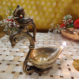 Divya Mantra Indian Diwali Oil Lamp Pooja Diya Brass Light Puja Decorations Mandir Items Handmade Home Decor Made in India Decorative Wicks Fortune Tortoise Turtle Deep Parrot Design Set Of 8 - Gold - Divya Mantra