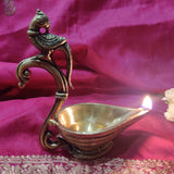 Indian Diwali Oil Lamp Pooja Diya Brass Light Puja Decorations Mandir Decoration Items Table Home Backdrop Decor Lamps Made in India Decorative Wicks Diyas Parrot Design Vilakku Set of 4 - Golden - Divya Mantra
