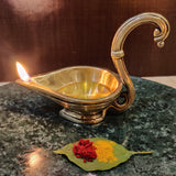 Indian Diwali Oil Lamp Pooja Diya Brass Light Puja Decorations Mandir Decoration Items Table Home Backdrop Decor Lamps Made in India Decorative Wicks Diyas Long Handle Design Vilakku Set of 6 - Golden - Divya Mantra