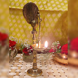 Divya Mantra Indian Diwali Oil Lamp Pooja Diya Brass Light Puja Decorations Mandir Items Handmade Home Backdrop Decor Lamps Wicks Diyas Fortune Tortoise Turtle Lotus Peacock Decorative Set Of 6 - Gold - Divya Mantra
