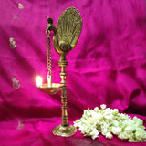 Divya Mantra Indian Diwali Oil Lamp Pooja Diya Brass Light Puja Decorations Mandir Items Handmade Home Backdrop Decor Made in India Decorative Wicks Diyas Peacock, Parrot Bell Vilakku Set Of 3 - Gold - Divya Mantra