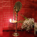 Divya Mantra Indian Diwali Oil Lamp Pooja Diya Brass Light Puja Decorations Mandir Items Handmade Home Backdrop Decor Made in India Decorative Wicks Diyas Peacock, Parrot Bell Vilakku Set Of 7 - Gold - Divya Mantra