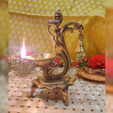 Divya Mantra Indian Diwali Oil Lamp Pooja Diya Brass Light Puja Decorations Mandir Items Handmade Home Backdrop Decor Made in India Decorative Wicks Diyas Deeplaxmi Mango Shape Vilakku Set of 3 - Gold - Divya Mantra