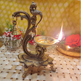 Divya Mantra Indian Diwali Oil Lamp Pooja Diya Brass Light Puja Decorations Mandir Items Handmade Home Decor Made in India Decorative Wicks Swastik Laxmi  Diyas Parrot Bell Vilakku Set of 7 - Gold - Divya Mantra