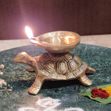 Divya Mantra Indian Diwali Oil Lamp Pooja Diya Brass Light Puja Decorations Mandir Items Handmade Home Backdrop Decor Lamps Wicks Diyas Fortune Tortoise Turtle Lotus Peacock Decorative Set Of 8 - Gold - Divya Mantra