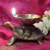 Indian Diwali Oil Lamp Pooja Diya Brass Light Puja Decorations Mandir Decoration Items Handmade Table Home Backdrop Decor Lamps Made in India Decorative Wicks Diyas Deep Laxmi Deepam Deepak - Golden - Divya Mantra