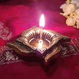 Indian Diwali Oil Lamp Pooja Diya Brass Light Puja Decorations Mandir Decoration Items Handmade Home Backdrop Table Decor Lamps Made in India Decorative Wicks Hindu Swastik Diyas Vilakku Set of 6-Gold - Divya Mantra