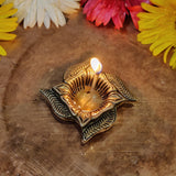 Indian Diwali Oil Lamp Pooja Diya Brass Light Puja Decorations Mandir Decoration Items Items Lamps Made in India Decorative Wicks Diyas Deep Laxmi & Hindu Swastik Diyas Vilakku Set of 4 - Golden - Divya Mantra