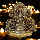 Indian Diwali Oil Lamp Pooja Diya Brass Light Puja Decorations Mandir Decoration Items Handmade Table Home Backdrop Decor Lamps Made in India Decorative Wicks Diyas Laxmi Hanging Thooku Vilakku - Gold - Divya Mantra
