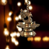 Indian Diwali Oil Lamp Pooja Diya Brass Light Puja Decorations Mandir Decoration Items Handmade Home Backdrop Decor Lamps Made in India Decorative Wicks Diyas Peacock Mayura Thooku Vilakku - Golden - Divya Mantra