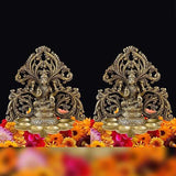 Indian Diwali Oil Lamp Pooja Diya Brass Light Puja Decorations Mandir Decoration Items Handmade Table Home Backdrop Decor Lamps Made in India Decorative Ganesh Hanging Thooku Vilakku Set of 2 - Gold - Divya Mantra