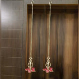 Indian Diwali Oil Lamp Pooja Diya Brass Light Puja Decorations Mandir Decoration Items Handmade Home Backdrop Decor Made in India Decorative Wall Hanging Wicks Diyas Thooku Vilakku Set of 2 - Gold - Divya Mantra