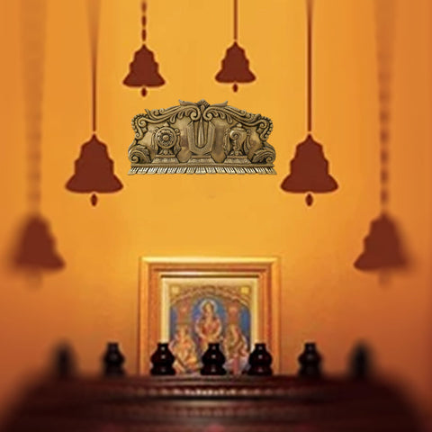 Home Wall Decor Hanging Indian Brass Items Diwali Pooja Mandir Decorations Hindu House Art Decoration Statue Temple Kitchen Decorative Showpiece Vaishnava Good Luck Symbols Chakra Tilak Conch - Gold - Divya Mantra
