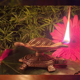 Indian Diwali Oil Lamp Pooja Diya Brass Light Puja Decorations Mandir Decoration Items Lamps Made in India Decorative Wicks Diyas Lotus Kamal Laxmi Deepam & Tortoise Turtle Leaf Vilakku Set of 12-Gold - Divya Mantra