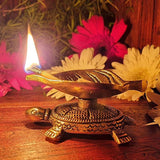Indian Diwali Oil Lamp Pooja Diya Brass Light Puja Decorations Mandir Decoration Items Lamps Made in India Decorative Wicks Diyas Lotus Kamal Laxmi Deepam & Tortoise Turtle Leaf Vilakku Set of 20-Gold - Divya Mantra